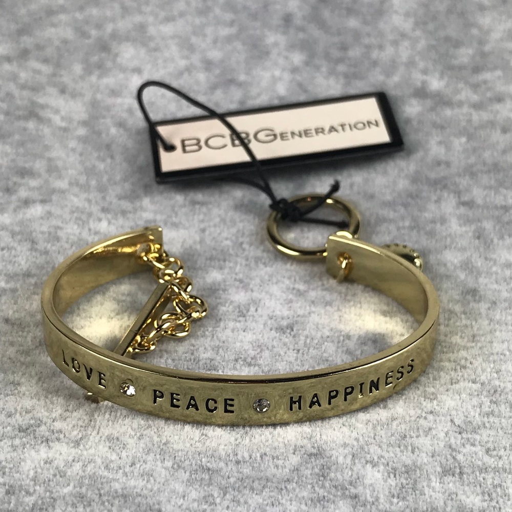 3x$90 BCBG Generation Love Peace Happiness gold bangle